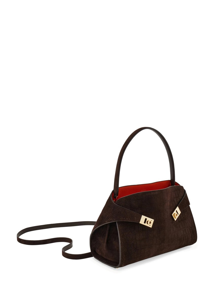 Ferragamo Structured Crocodile-Embossed Handbag With Gold-Tone Accents