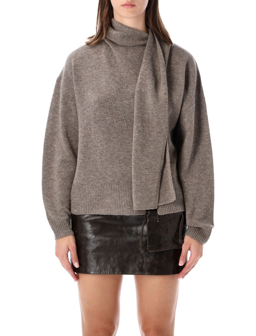 The Garment Integrated Scarf High-Neck Knit Sweater