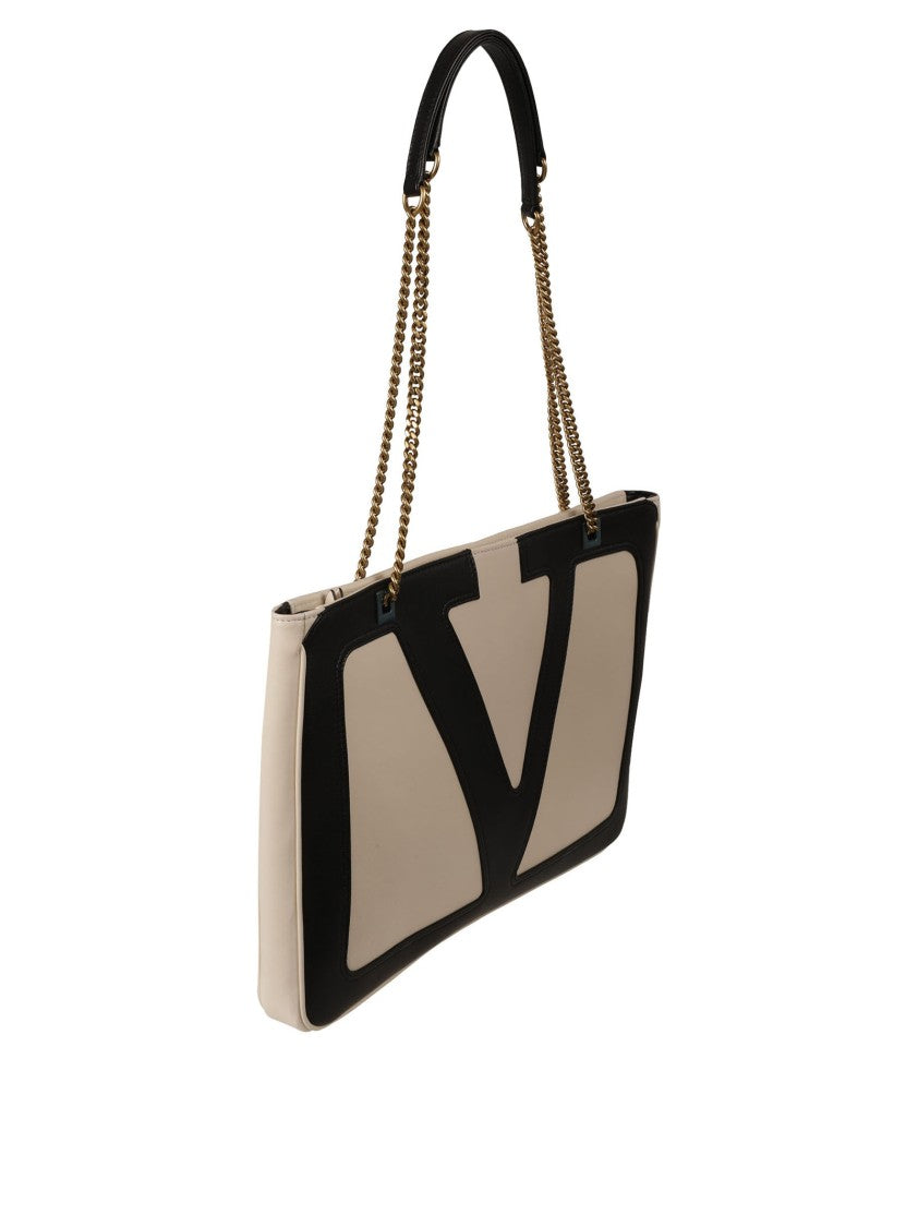 Valentino Garavani Beige Lambskin Shoulder Bag With Vlogo