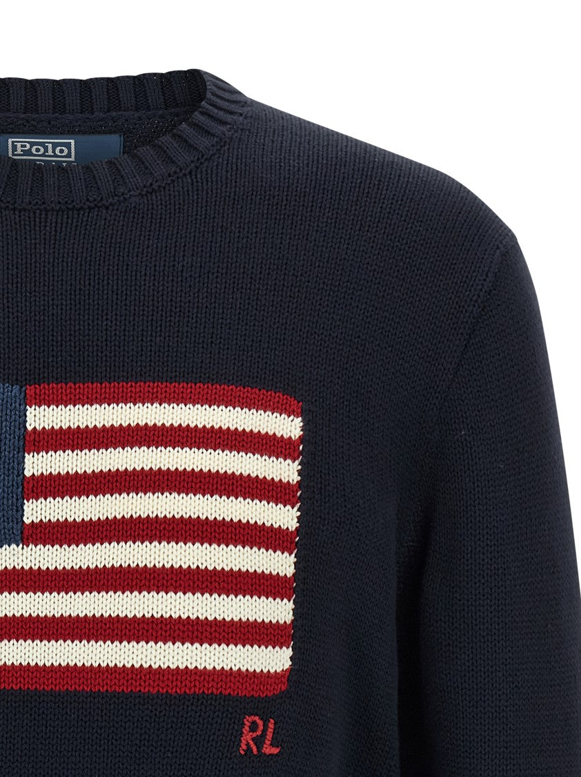 Polo Ralph Lauren Intarsia Knit Sweater With Flag Design And Embroidered Initials