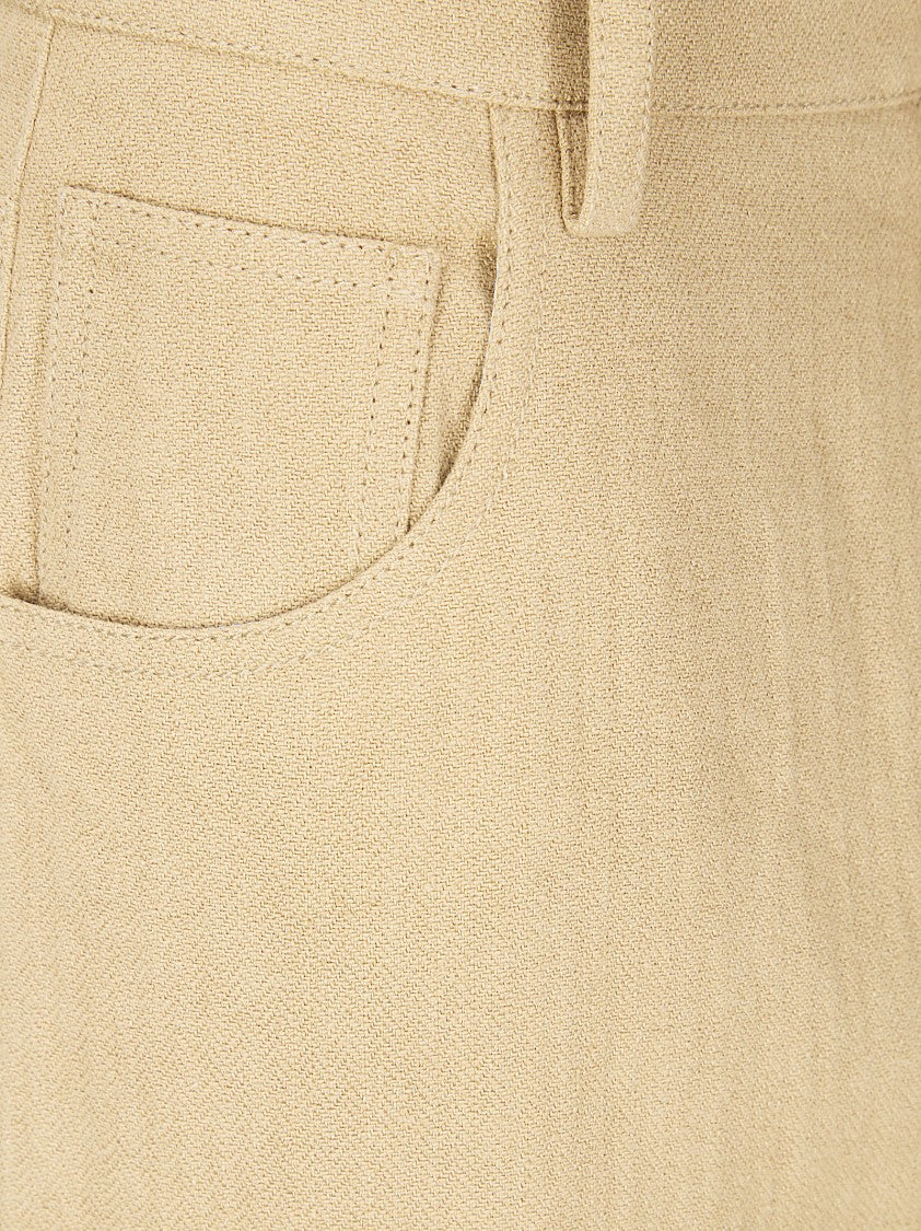 Jejia Beige Carla Wide-Leg Linen Cotton Trousers