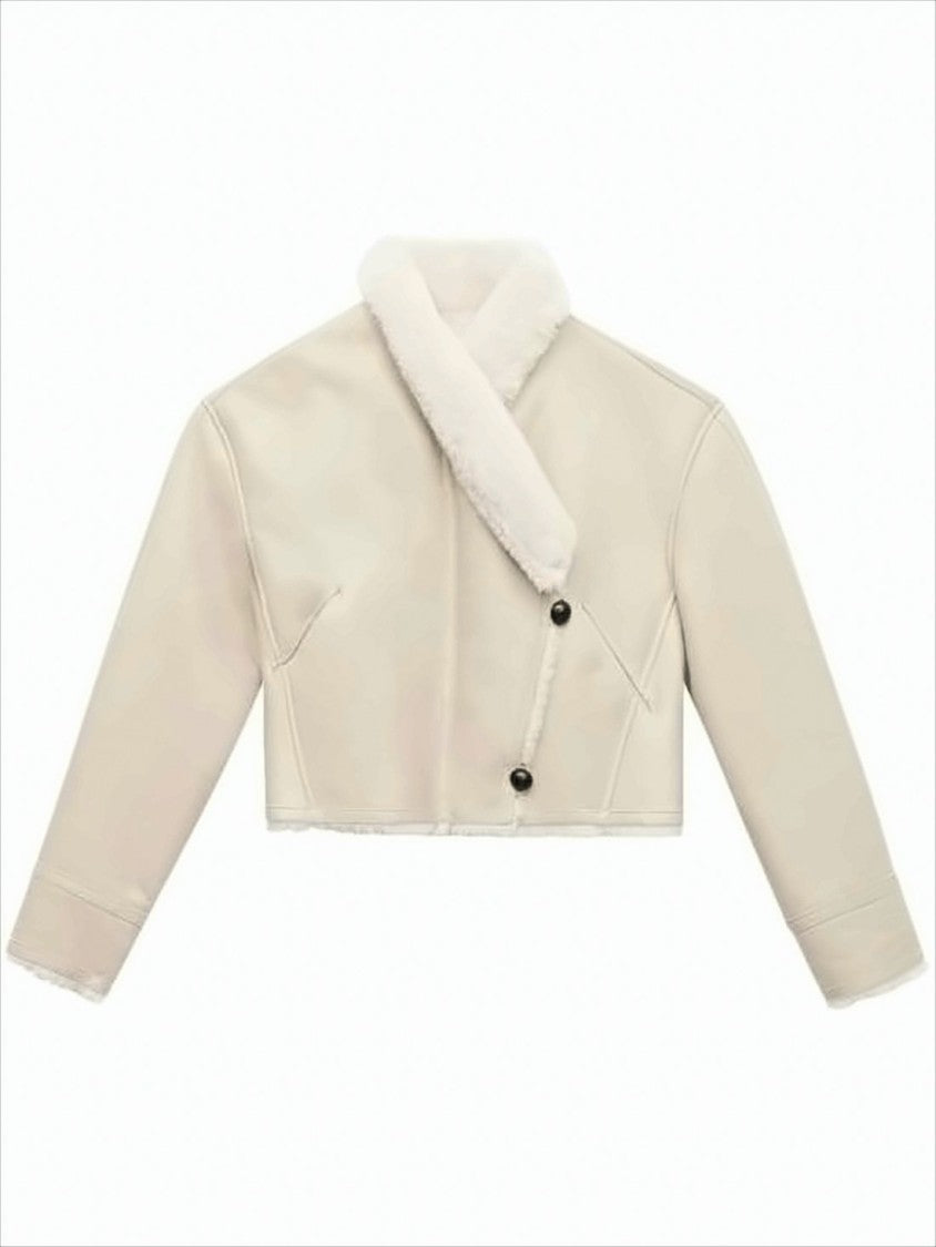 Isabel Marant Cropped Lambskin Coat With Plush Shearling Collar