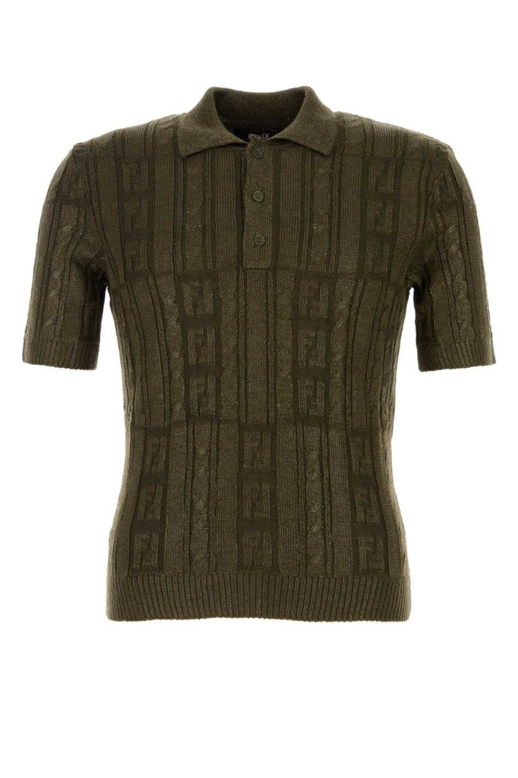 Fendi Army Green Wool Polo Shirt