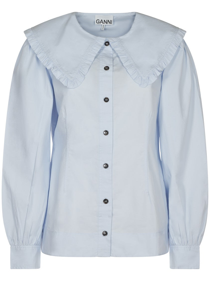 Ganni Ruffled Collar Cotton Shirt