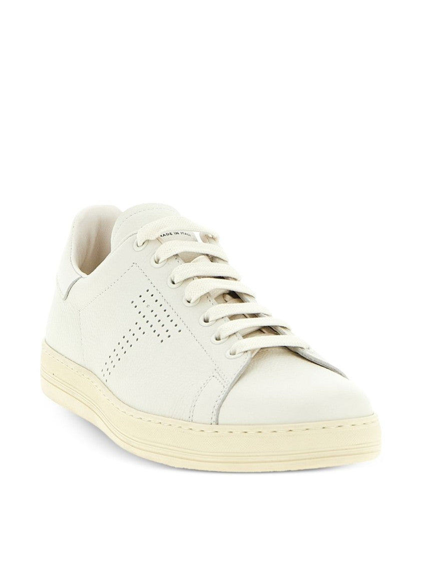 Tom Ford White Low-Top Smooth Leather Perforated Sneakers
