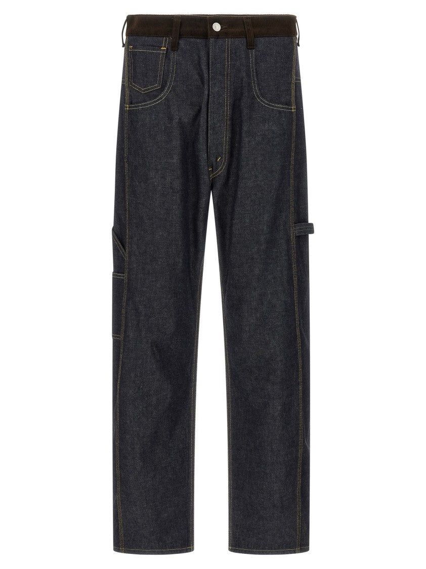 Junya Watanabe High Waist Denim Jeans With Contrast Stitching And Suede Inserts