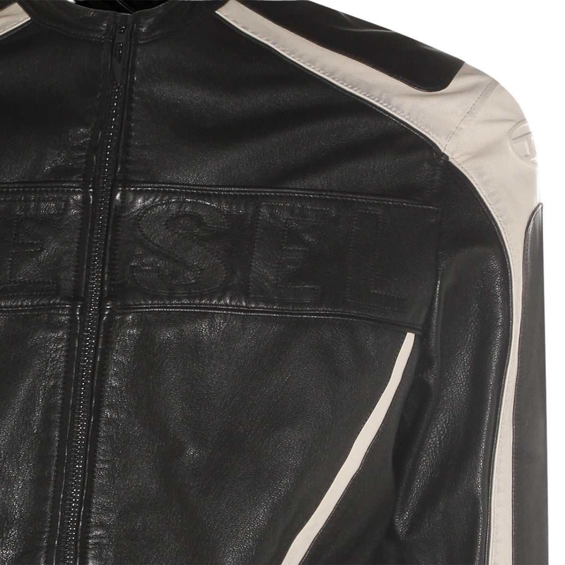 Diesel Sporty Black Leather Jacket With Contrasting Panels