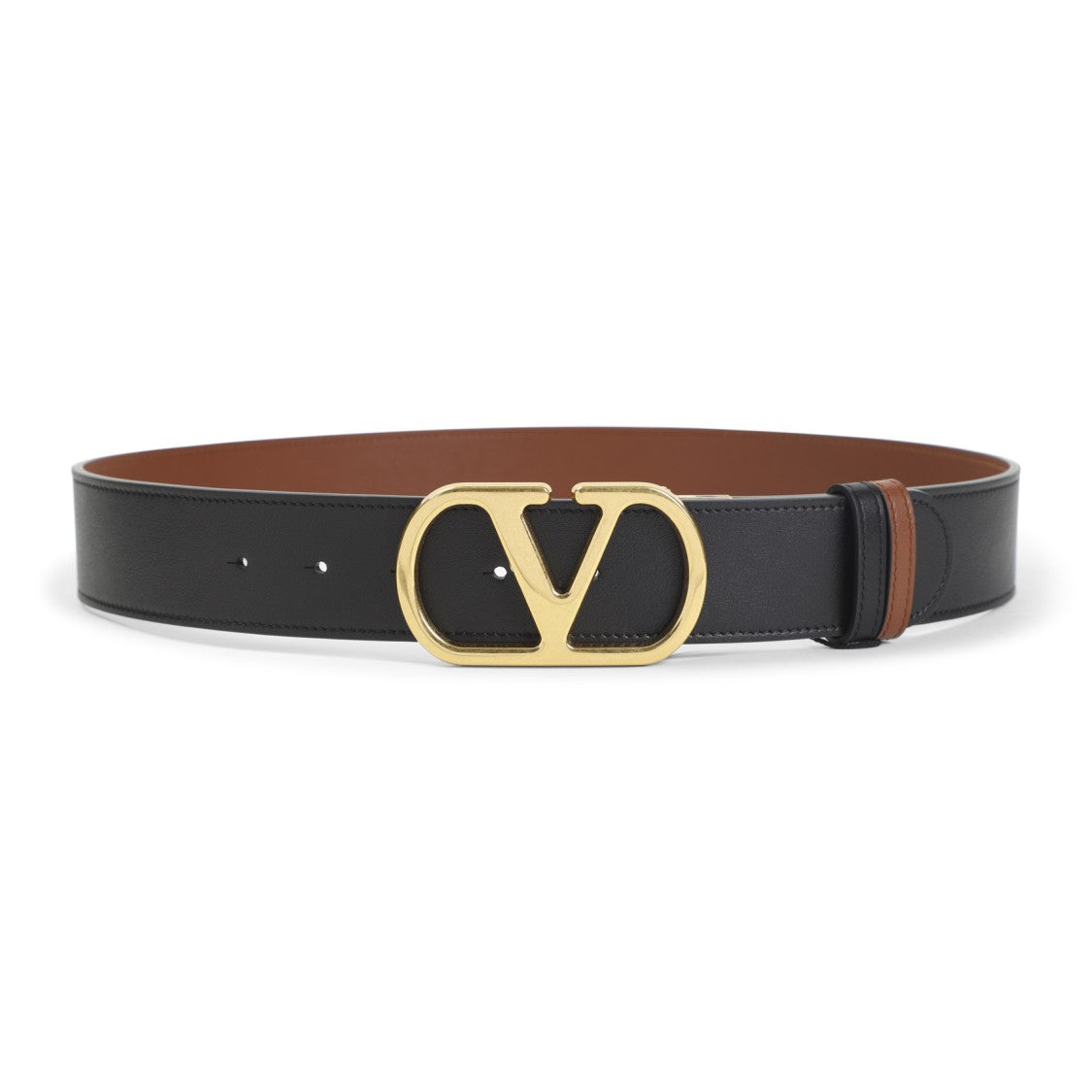 Valentino Garavani Reversible Calf Leather Belt With Distinctive Gold-Tone V-Buckle