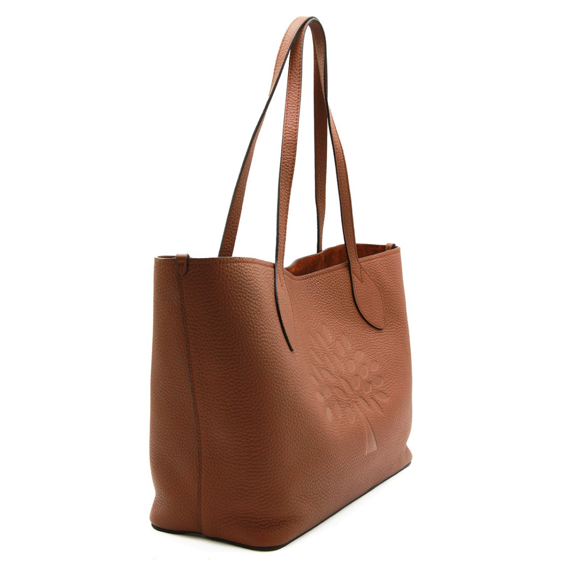 Mulberry Textured Leather Tote Bag With Embossed Tree Motif