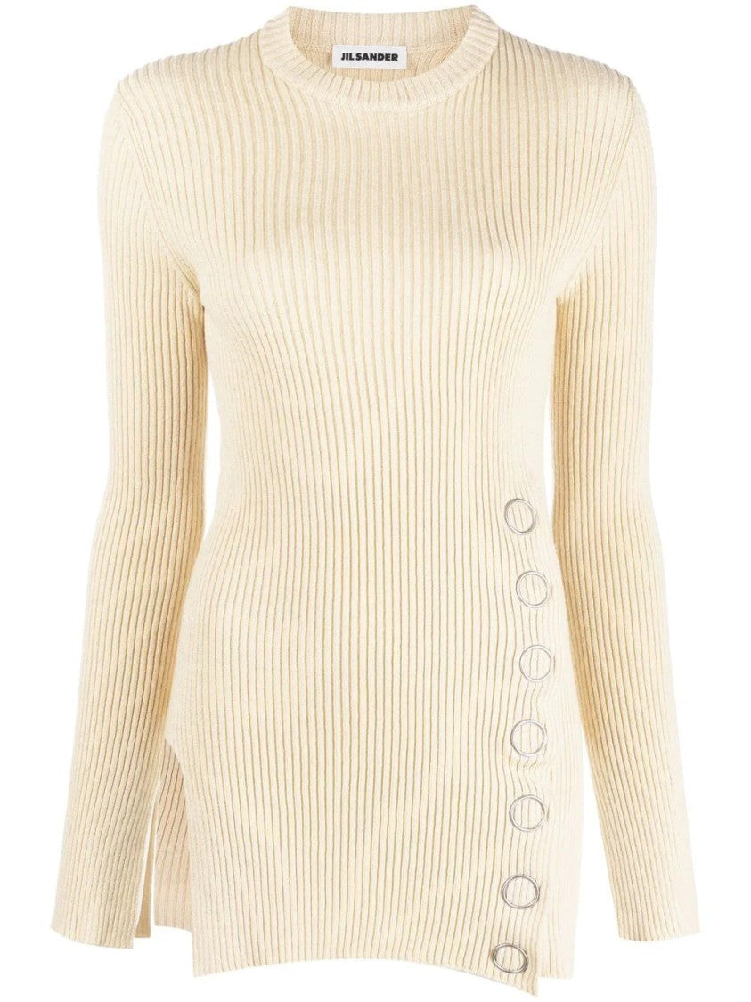 Jil Sander Ribbed Knit Sweater With Eyelet Detailing