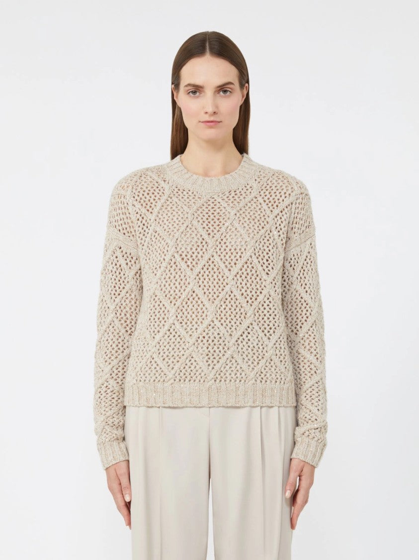 Max Mara Textured Diamond Knit Sweater In Versatile Beige