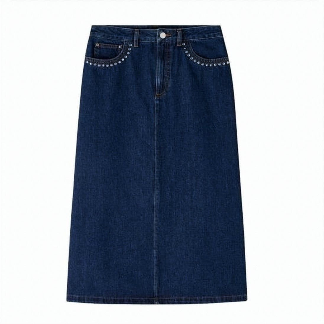 A.P.C. A-Line Midi Denim Skirt With Metallic Studs