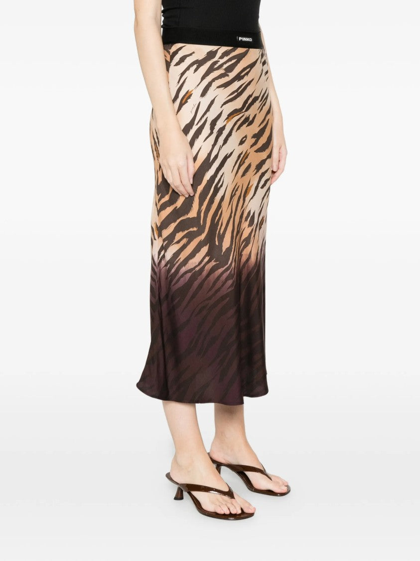 Pinko Beige/Brown Hollie Tiger-Stripe Midi Skirt