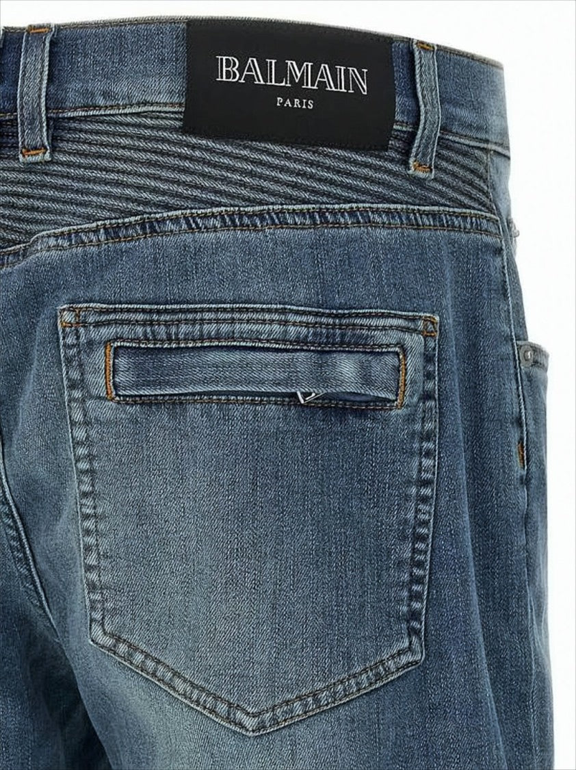 Balmain Classic Blue Wash Denim Pants With Ribbed Detailing