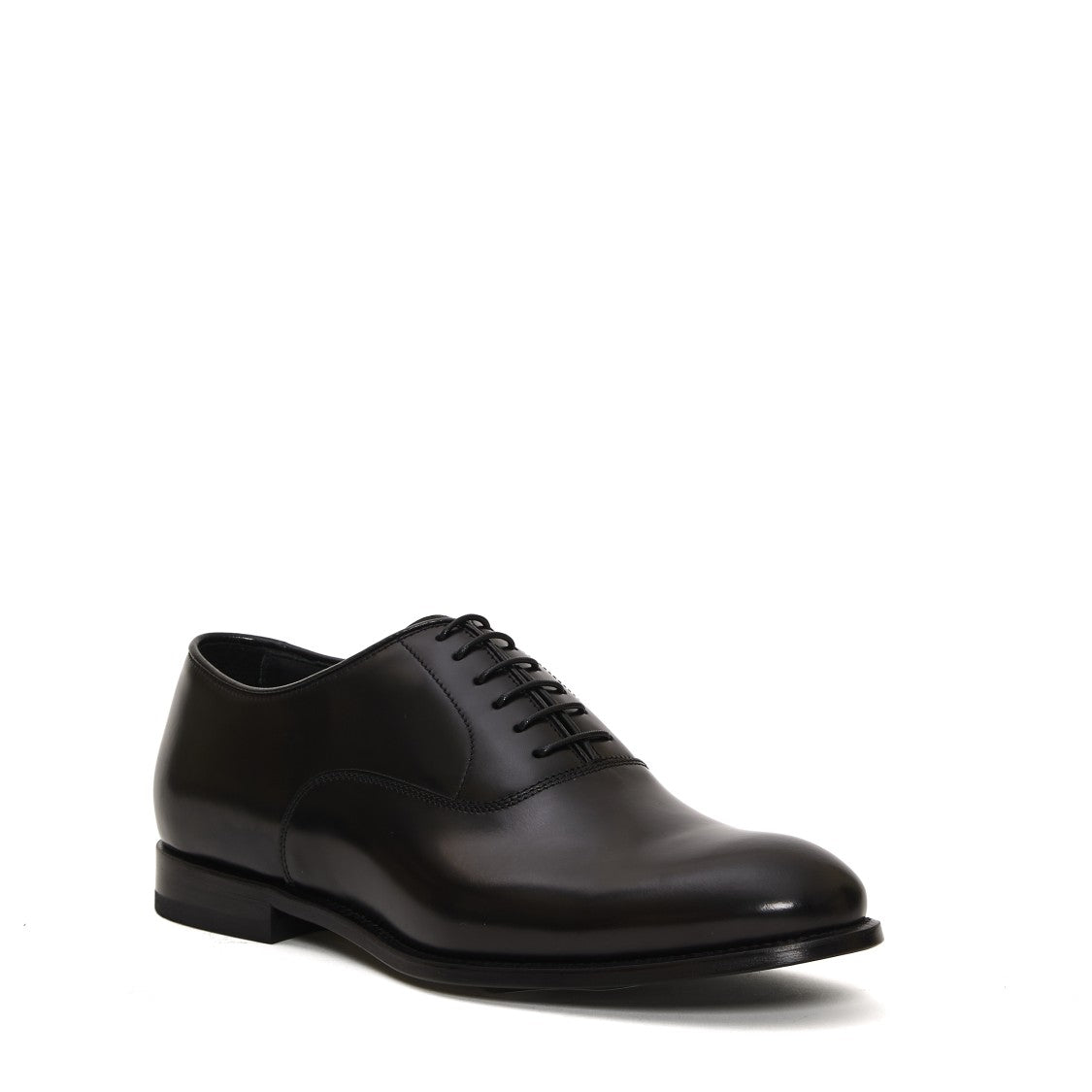 Doucal's Smooth Black Leather Lace-Up Oxford Shoes