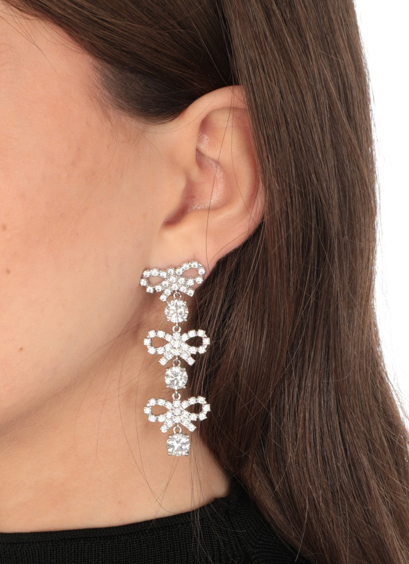 Self-Portrait Micro Bow Crystal Tiered Earrings