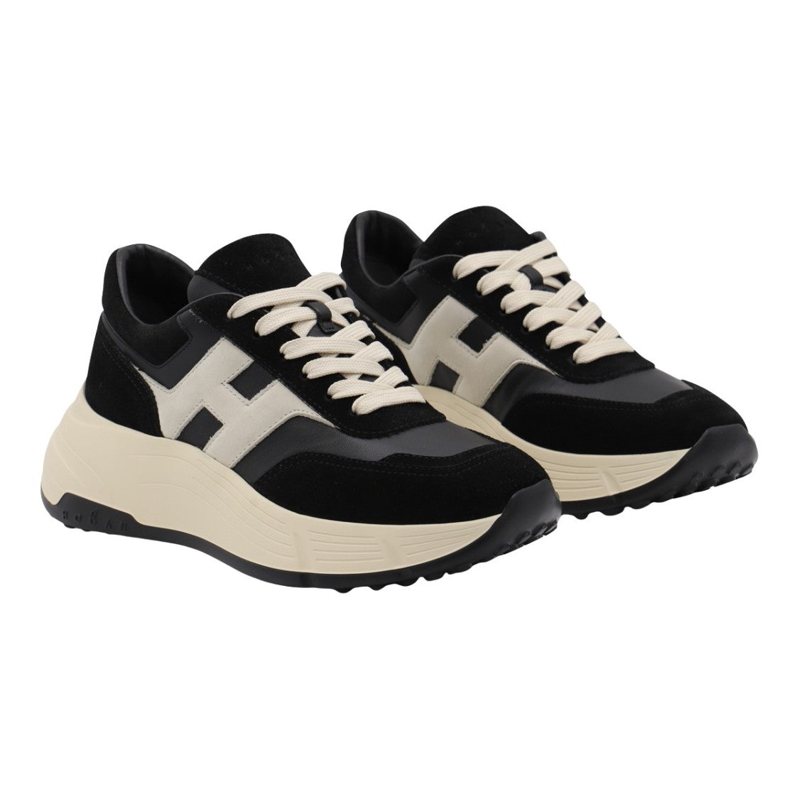 Hogan Black Sneakers With Cream Sole