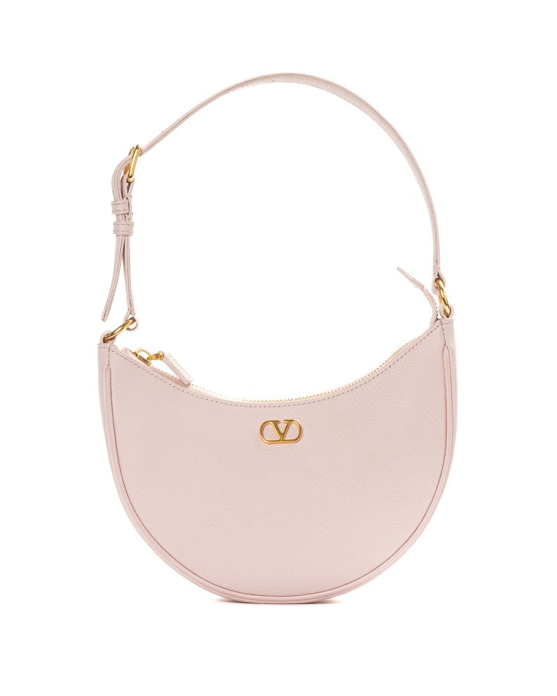 Valentino Mini Hobo Bag In Pink Grained Leather With Gold Accents