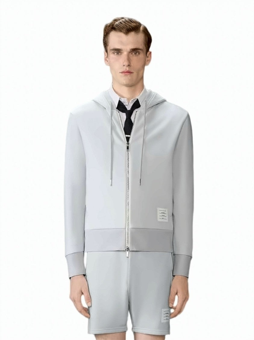 Thom Browne Zip-Up Hoodie With Drawstring And Ribbed Finish