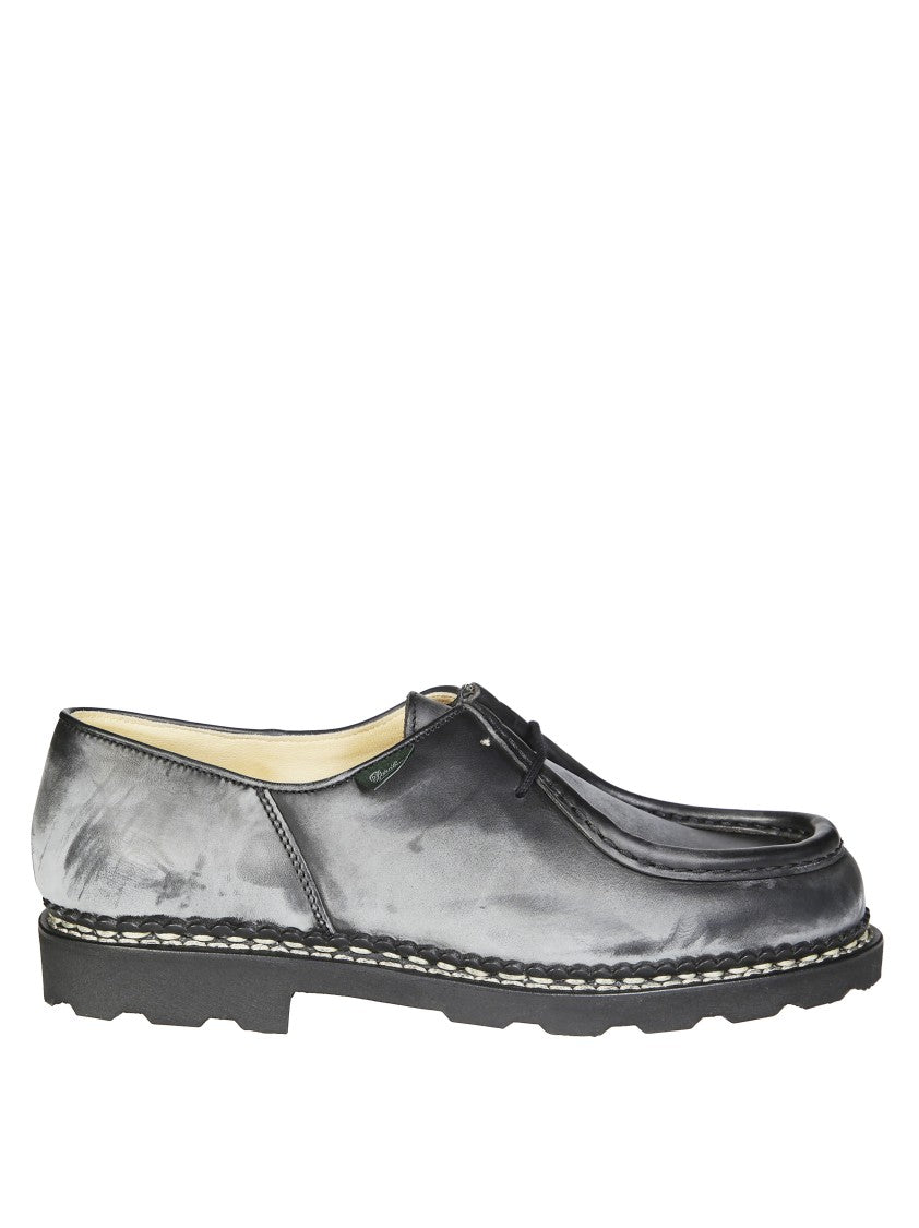 Paraboot Polished Leather Moccasin Shoes With Detailed Stitching