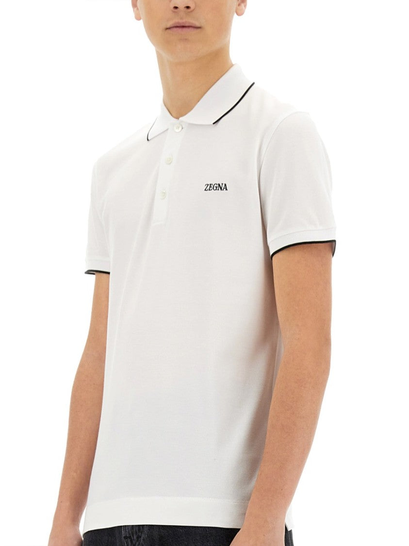 Zegna Fitted White Polo With Classic Collar