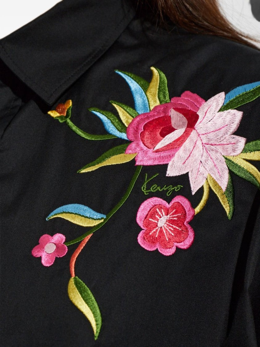 Kenzo Black Floral Embroidered Cropped Top
