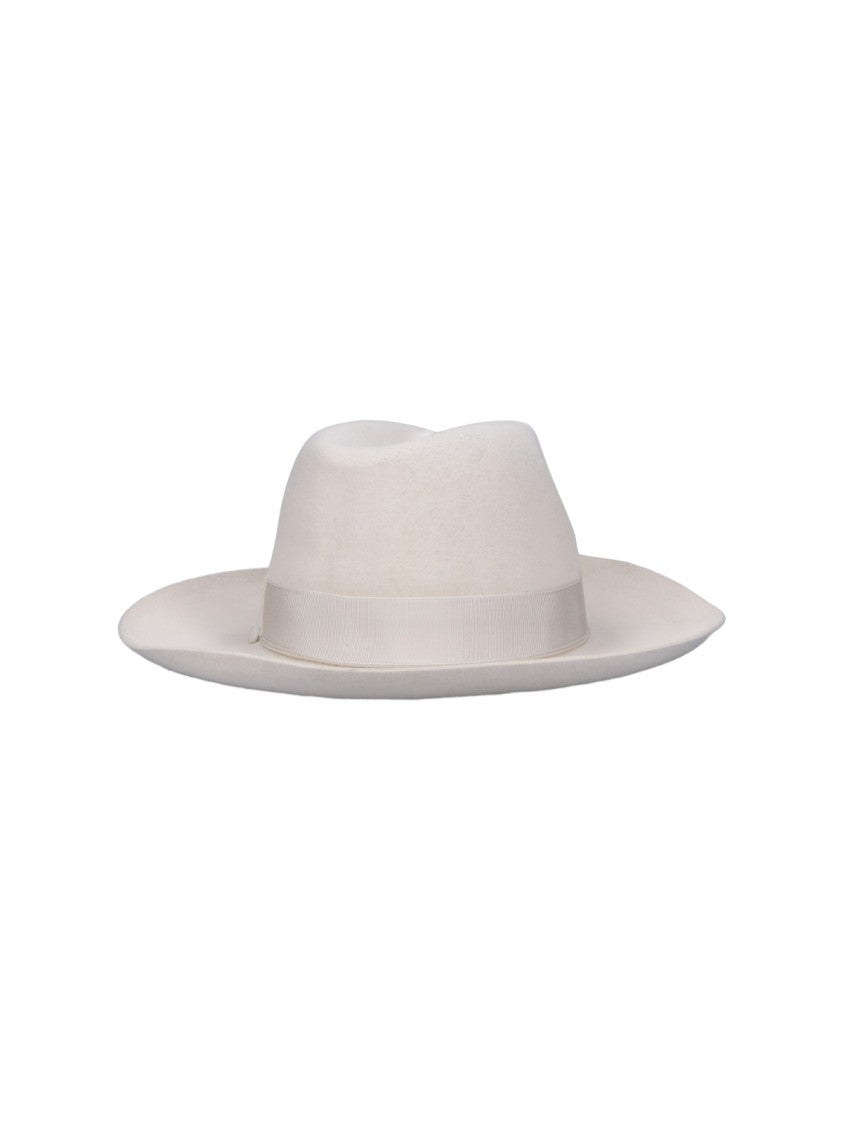 Borsalino Wide-Brimmed Felt Hat With Tone-On-Tone Ribbon