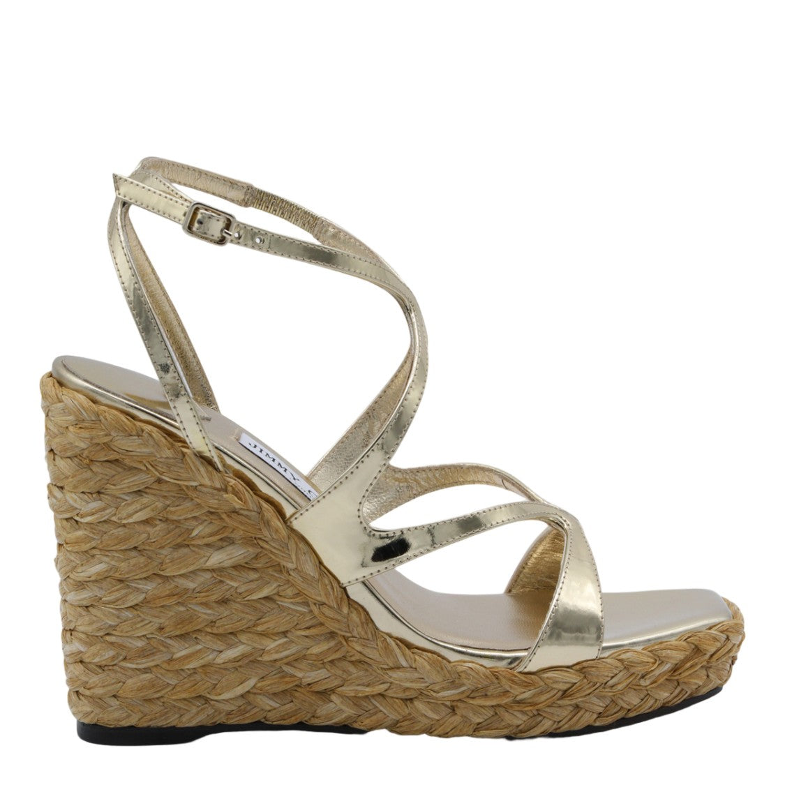 Jimmy Choo Golden Wedge Sandals With Crisscross Straps