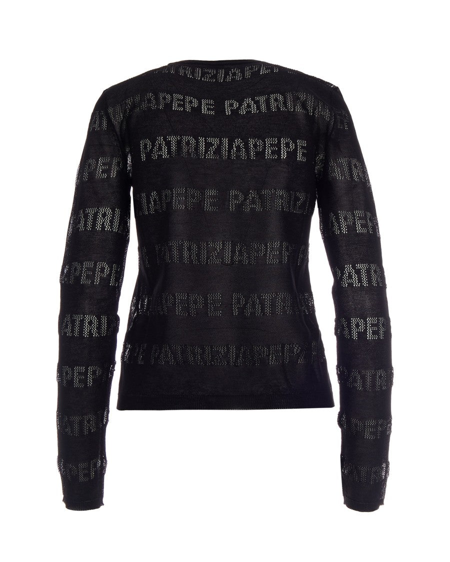 Patrizia Pepe Black Logo Crewneck Sweater