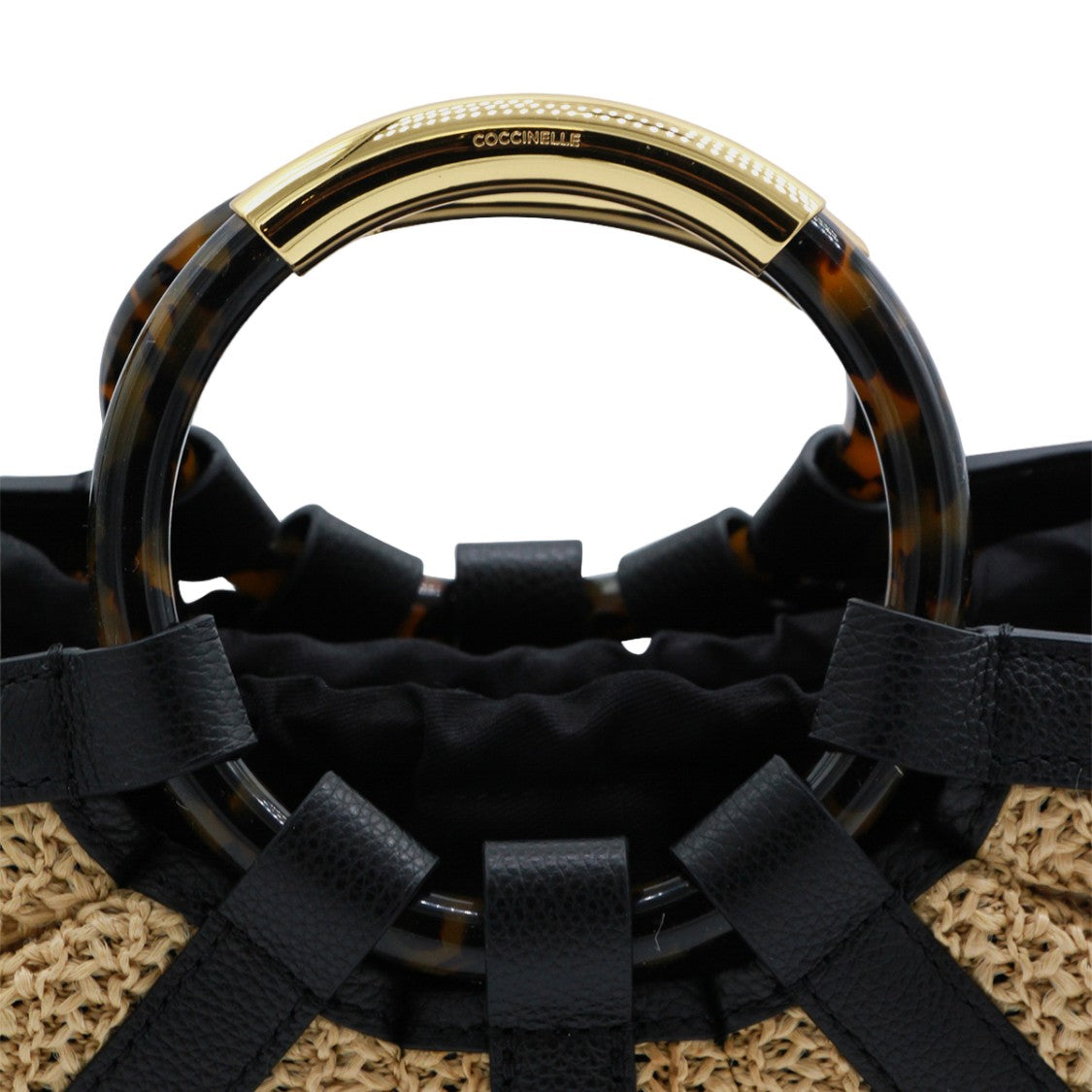 Coccinelle Semi-Circular Woven Bag With Tortoiseshell Accents