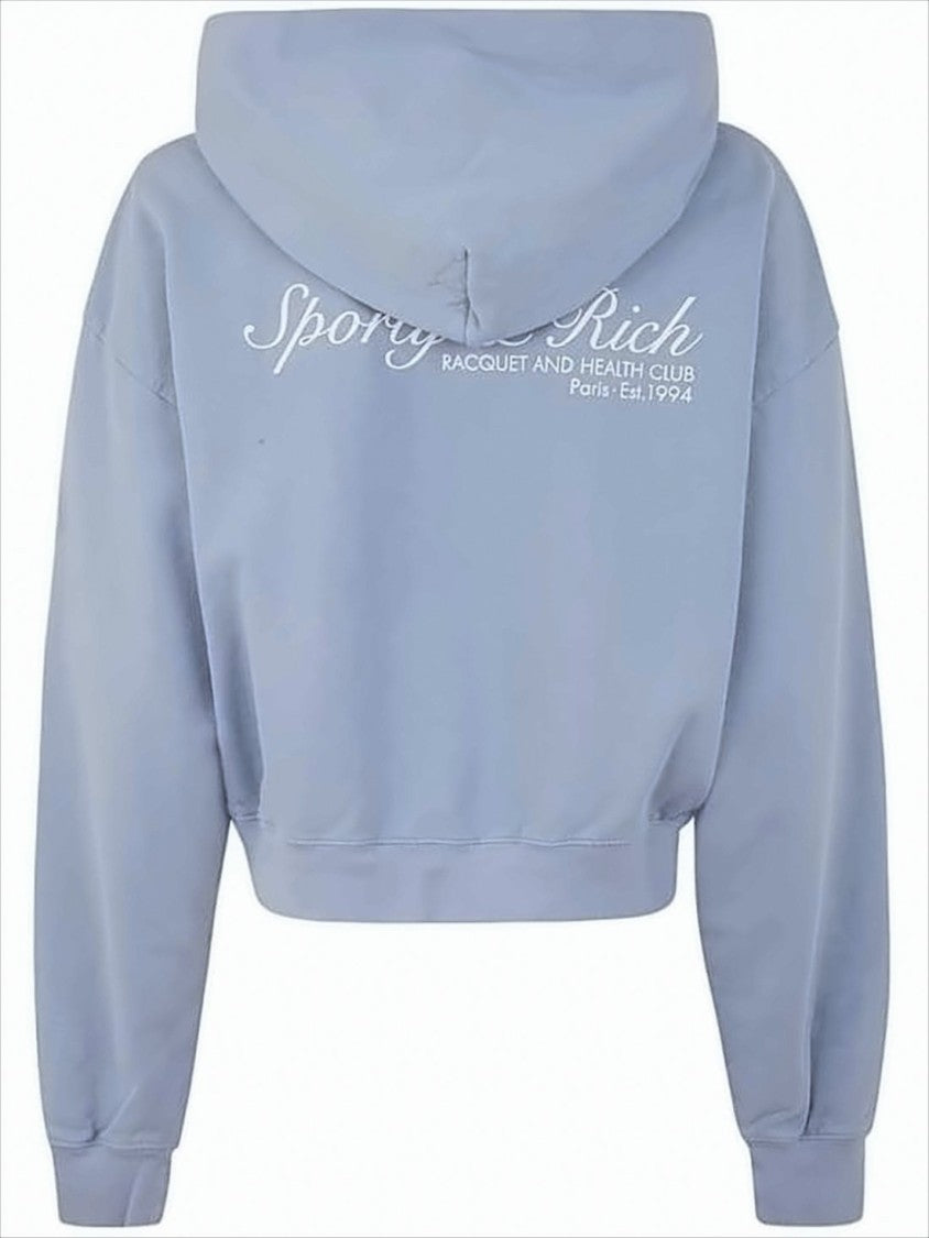 Sporty And Rich Relaxed-Fit Cropped Hoodie In Soft Blue Fabric