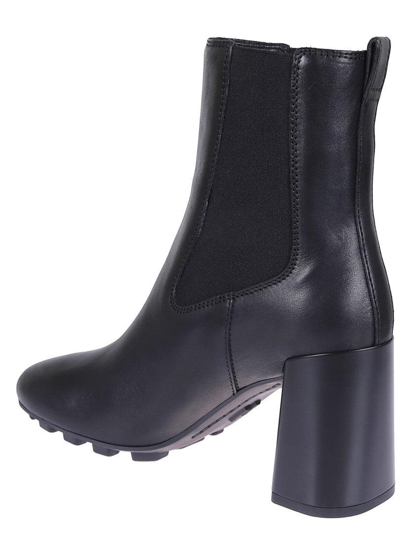Hogan Black Leather Chelsea Boots With Elastic Side Straps