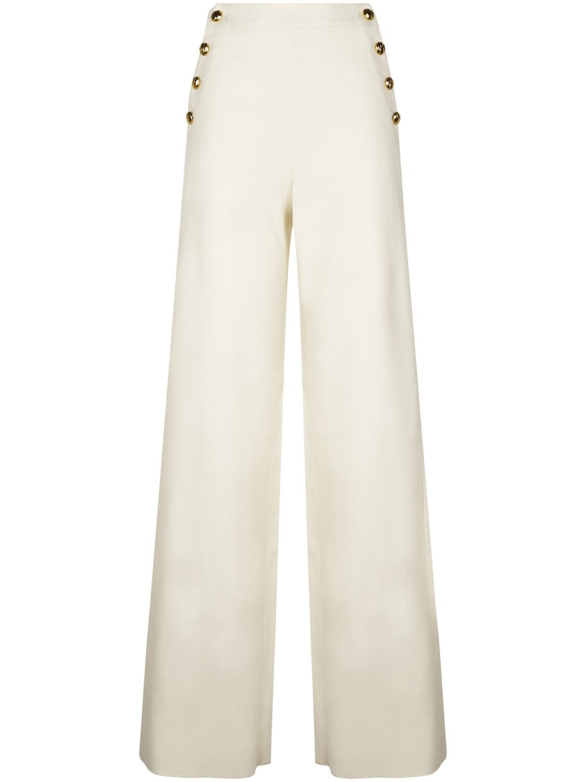Max Mara White Wide-Leg Trousers With High Waist And Gold Button Detail