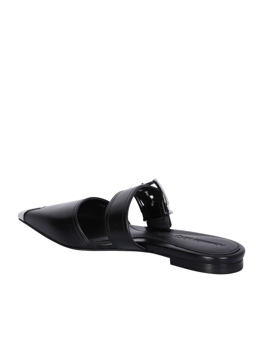 Alexander Mcqueen Black Leather Pointed Toe Mules