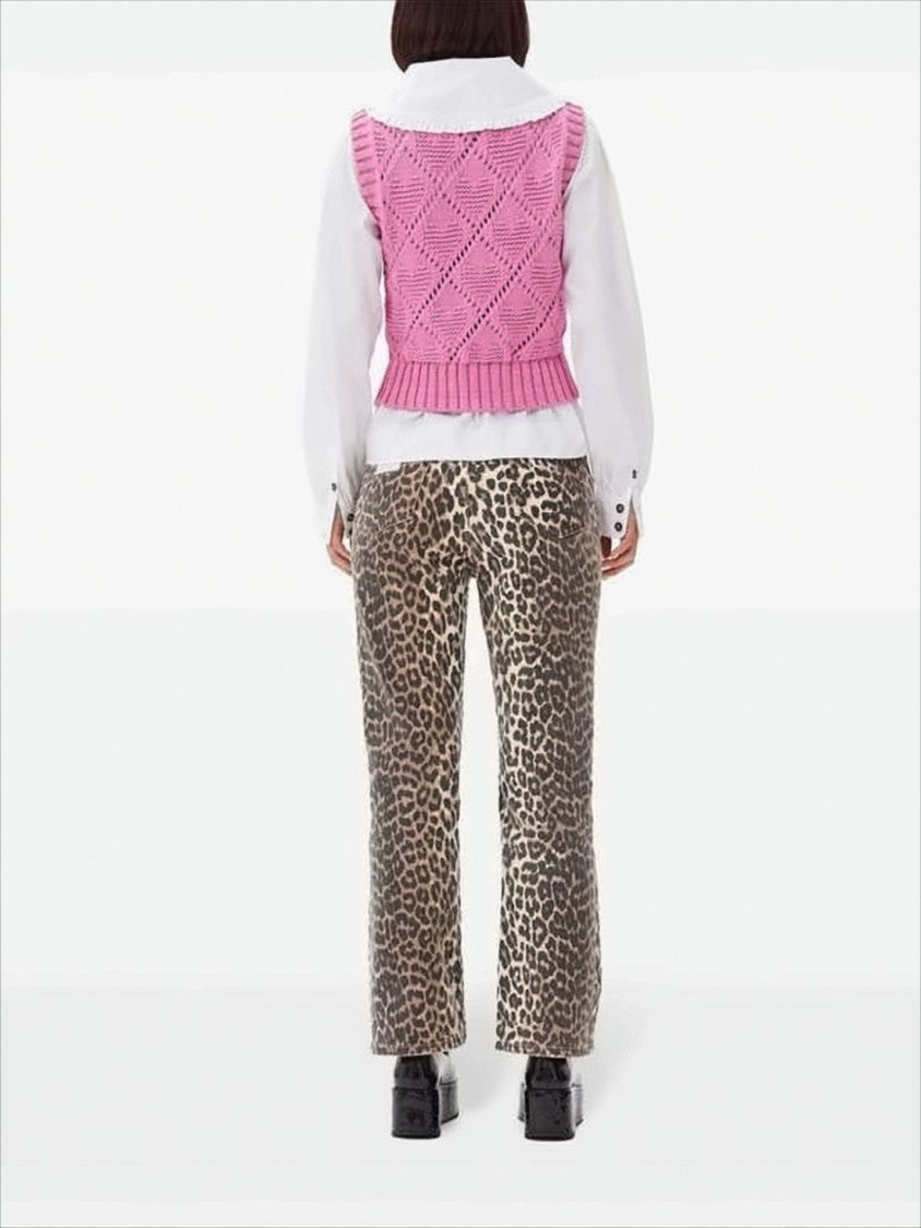 Ganni Vibrant Pink Diamond-Patterned Knit Vest