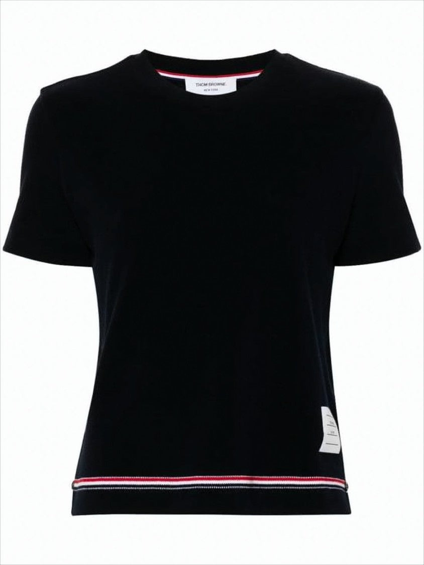 Thom Browne Fitted Short-Sleeved Top With Striped Hem And Label Patch