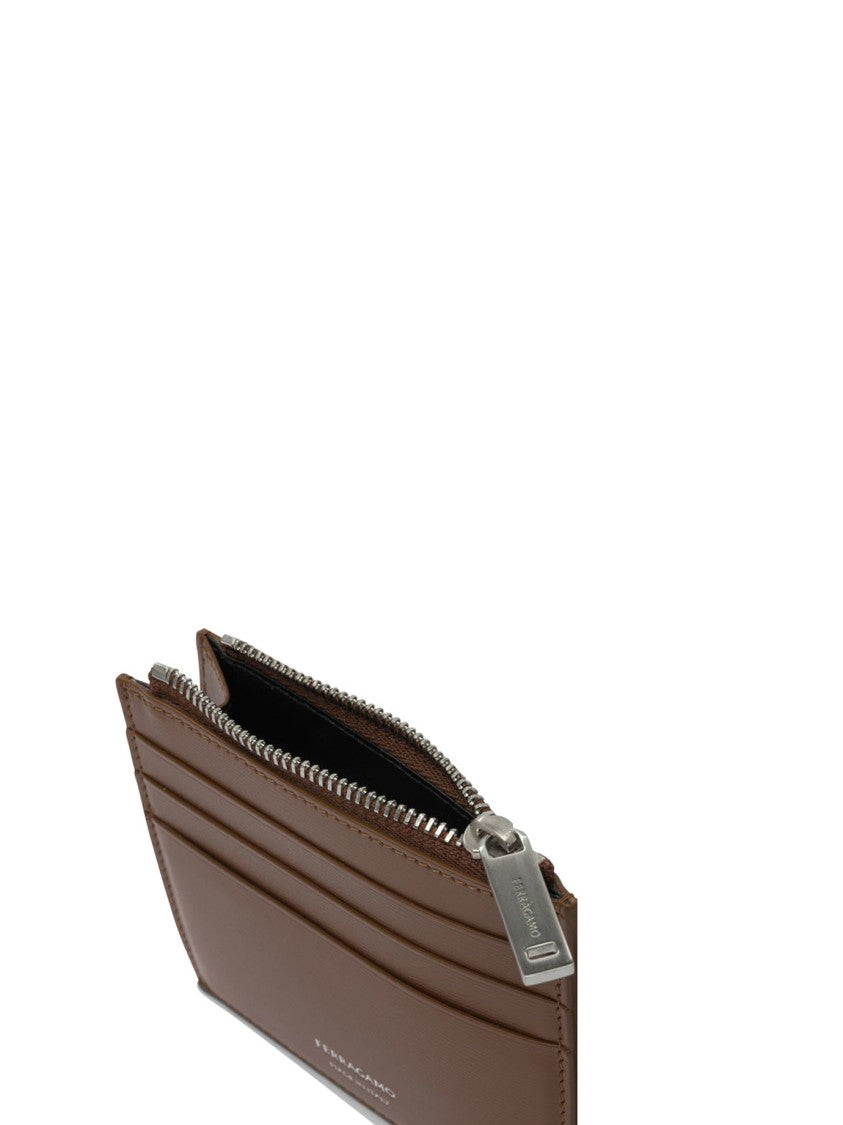 Ferragamo Brown Calf Leather Wallet With Refined Finish