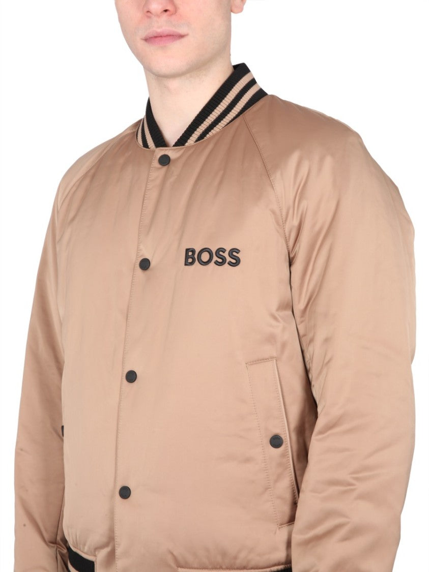 Boss Brown Satin-Finish Bomber Jacket