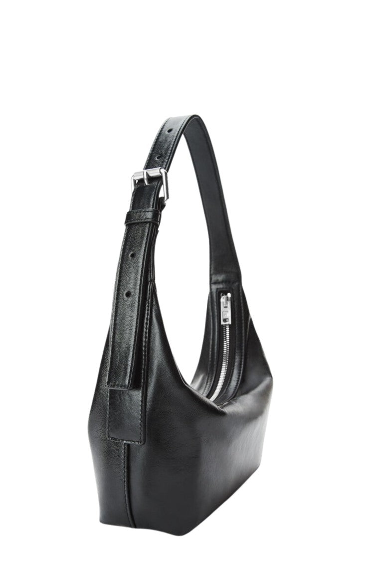 Alexander Wang Black Punch Small Hobo Front Logo Leather Shoulder Bag