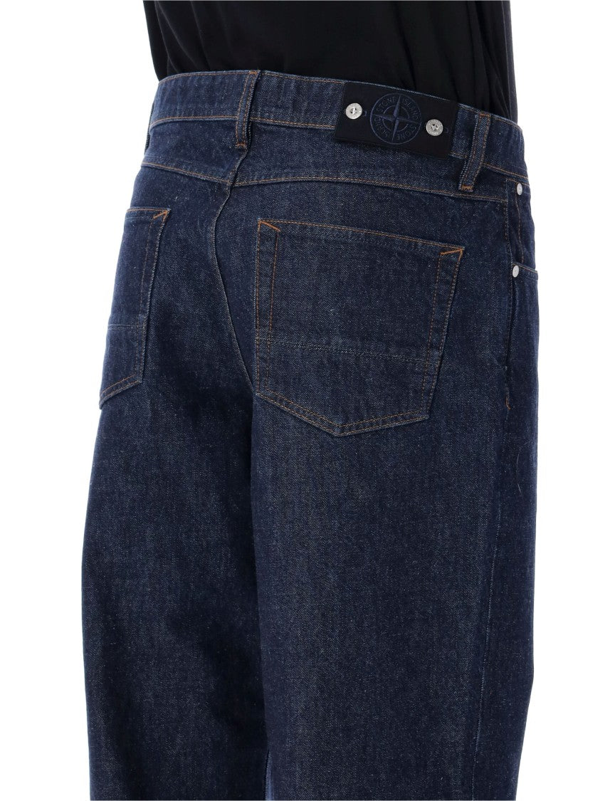 Stone Island Indigo-Dyed Organic Cotton Five-Pocket Jeans With Contrast Stitching