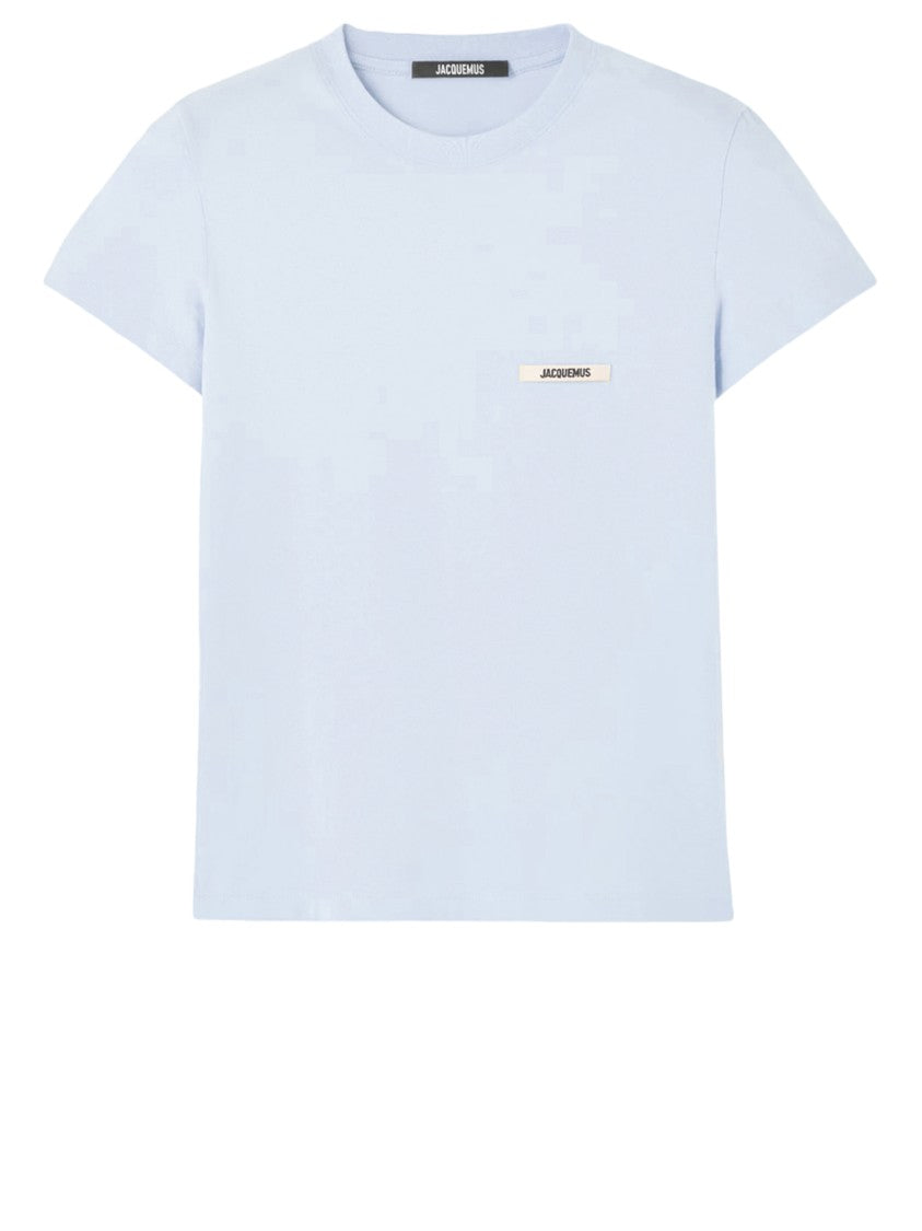 Jacquemus Light Blue Cotton T-Shirt With Ribbed Neckline