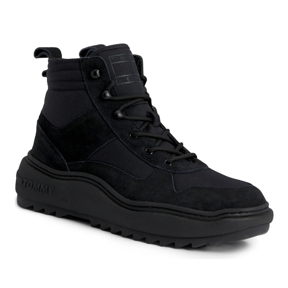 Tommy Jeans Black Suede Lace-Up Padded Collar Boots