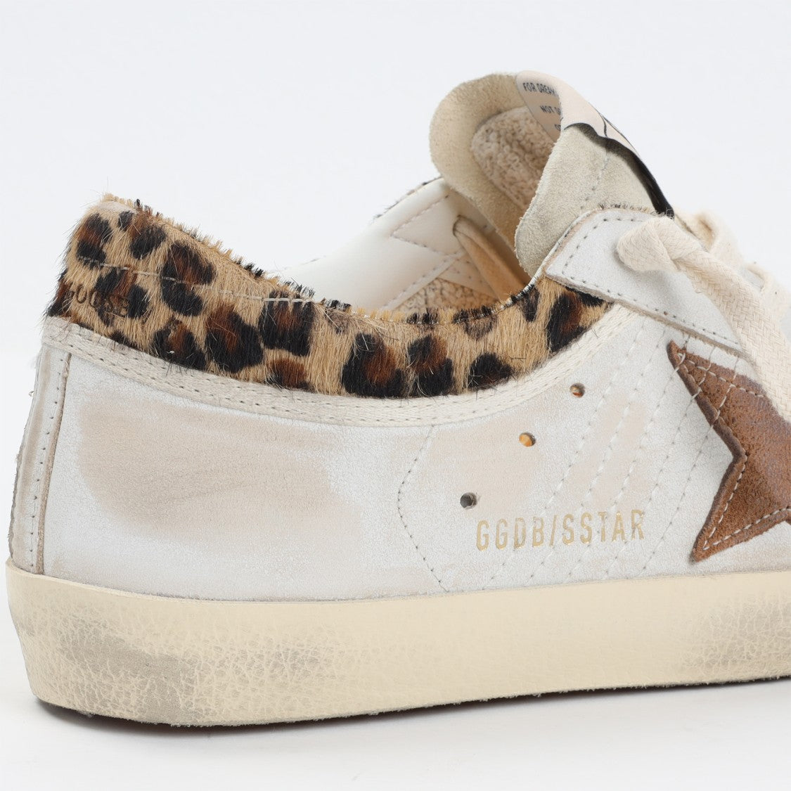 Golden Goose Worn-In White Leather Sneakers With Leopard Print Accent