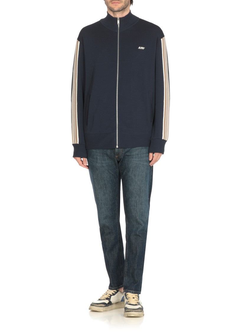 Autry High Neck Blue Viscose Sweatshirt