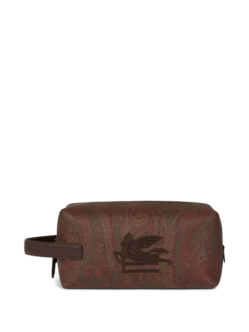 Etro Rectangular Brown Paisley 25X12x12 Side-Handle Pouch