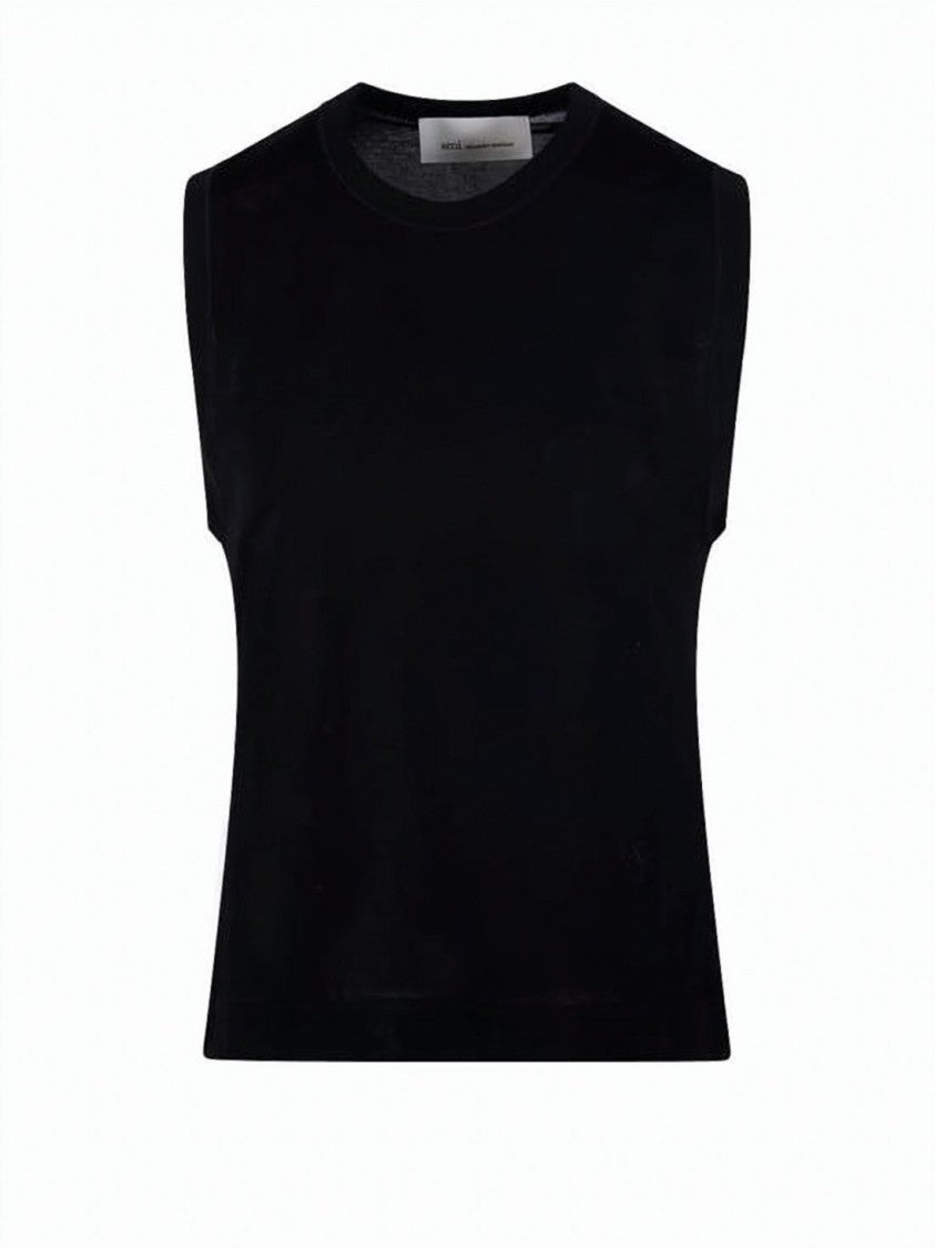 Ami Paris Navy Sleeveless Round Neck Cotton Top