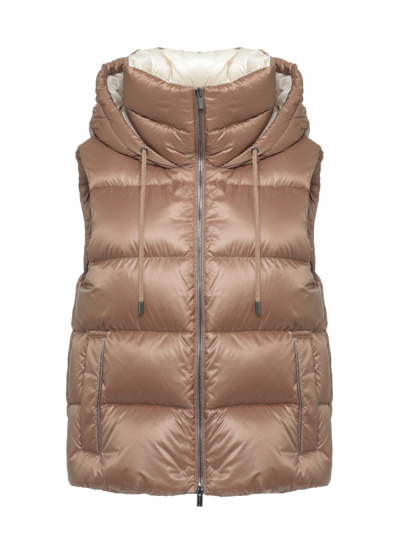 Peserico Brown Sleeveless Hooded Quilted Down Jacket