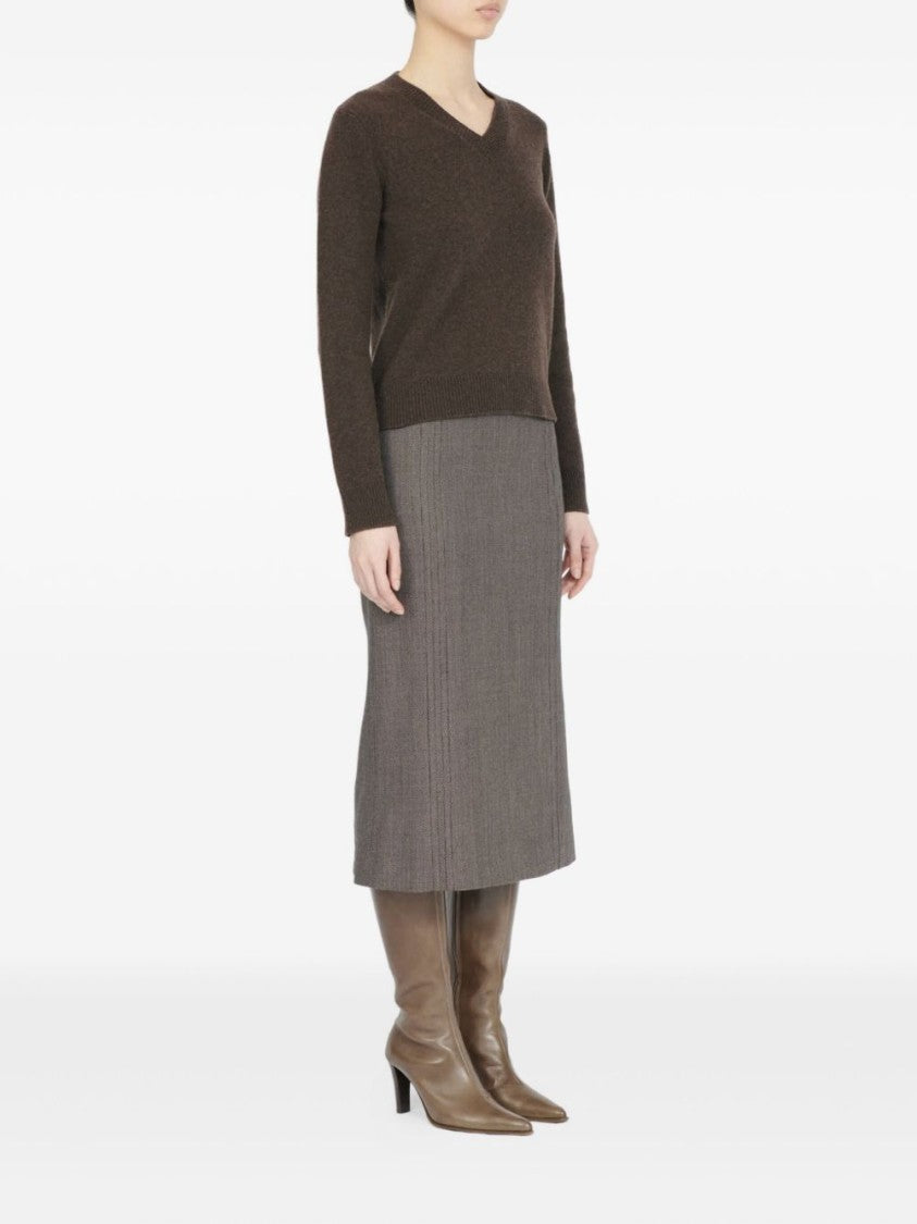 Mm6 By Maison Margiela Long-Sleeved V-Neck Sweater With Diagonal Ribbing