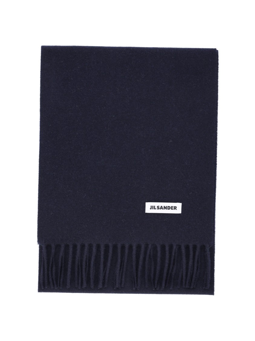 Jil Sander Rectangular Dark Scarf With Fringed Edges