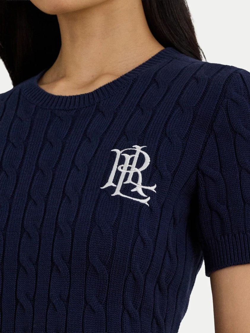 Lauren Ralph Lauren Navy Blue Eyelah Linen Pullover Knit Top